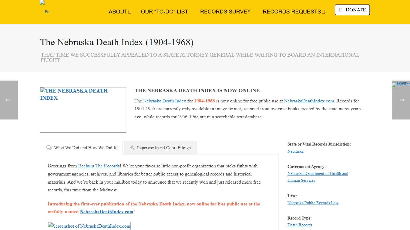 The Nebraska Death Index (1904-1968) - Reclaim The Records
