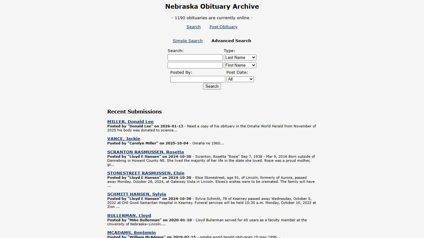 Nebraska Obituary Directory
